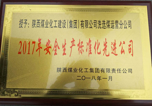 洗选煤运营公司荣获bcw8白菜网论坛安全生产标准化先进公司称号