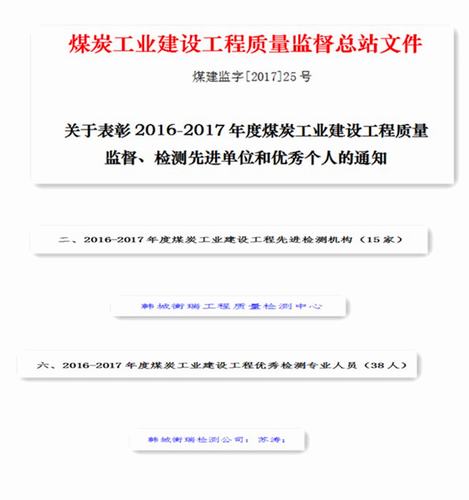 喜报:韩城分公司检测中心荣获2017年度先进检测机构