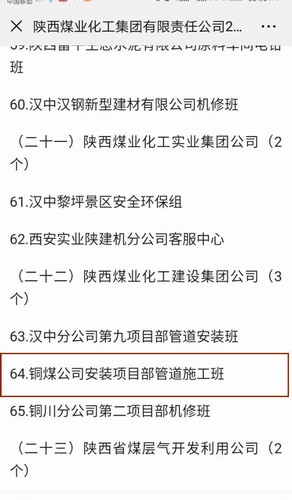 陕煤建设铜煤公司安装项目部喜获bcw8白菜网论坛2018年度“安全先进班组”荣誉