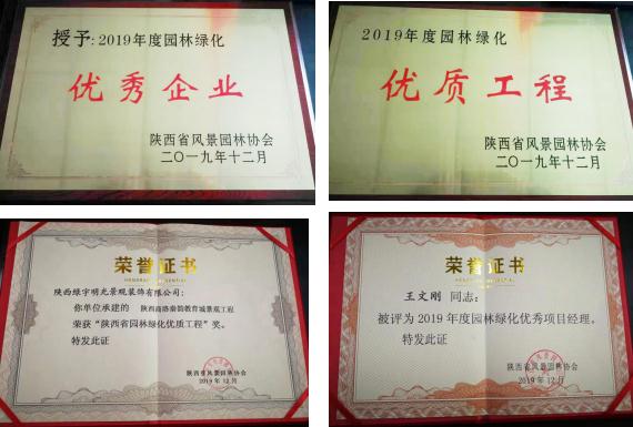 喜讯!绿宇公司荣获省级“2019年度园林绿化优秀企业”等三项荣誉